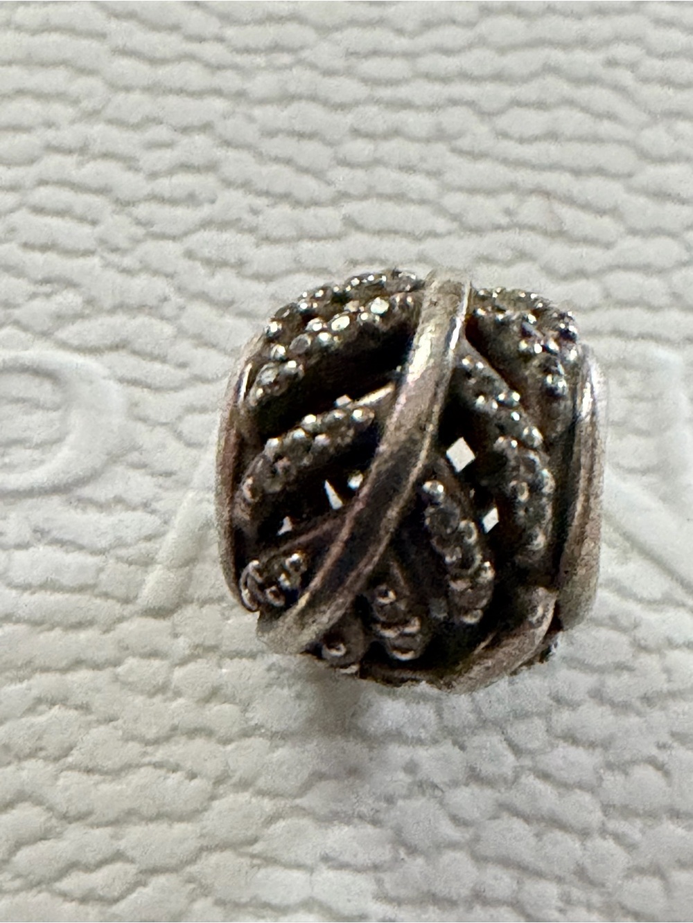 Authentic Pandora Light as a Feather Openwork Clear CZ Charm Retired Silver
